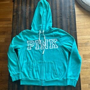 PINK Zip Up Hoodie in Teal